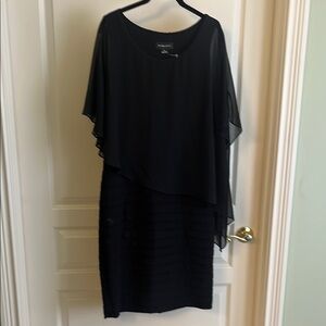 Scarlett Black Asymmetrical Flutter Sleeve Sheath Dress